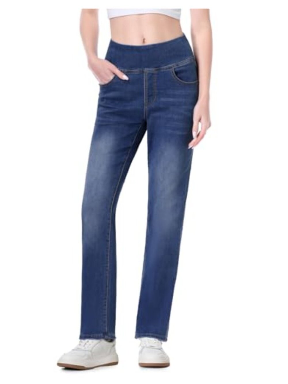 Pull On Jeans High Waisted Stretchy Straight Tapered Denim Jeggings